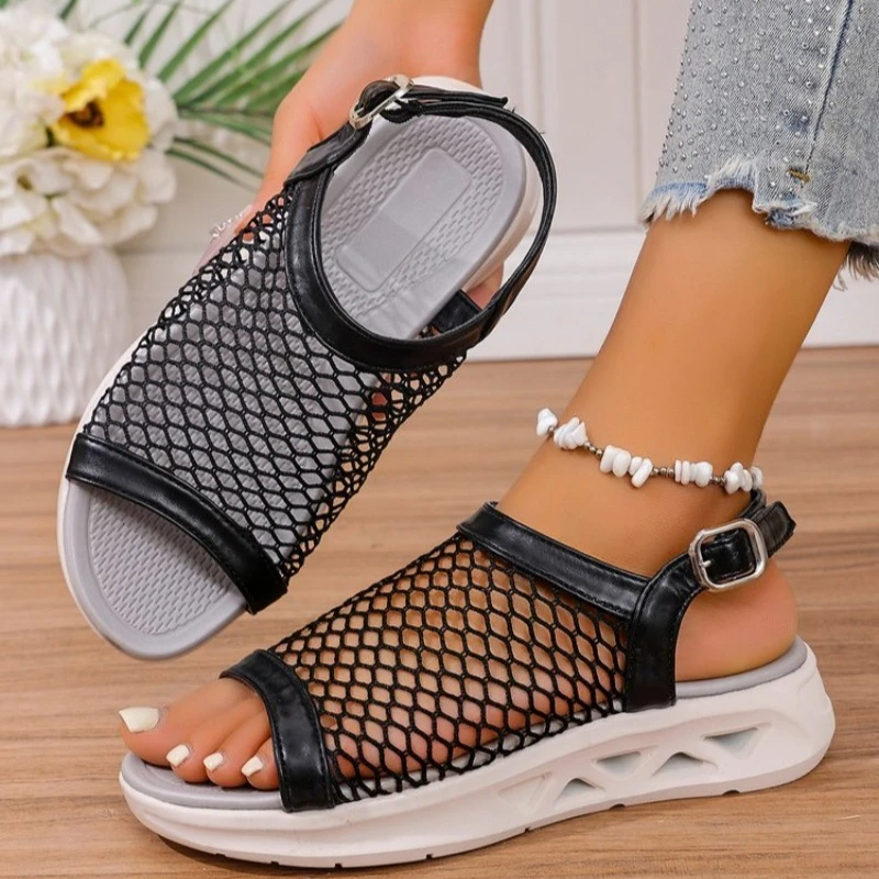 

Summer New Mesh Buckle Fish Mouth Casual Lightweight Versatile Comfortable Beach Sandals Women
