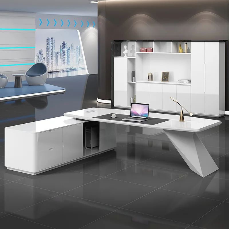 

Solid Wood Luxury Office Furniture Boss Desk Executive Desk and Chair Set with File Cabinet Executive Office Desk