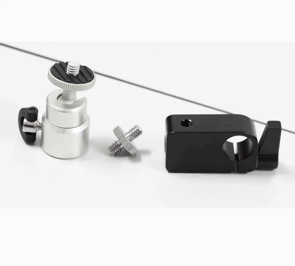 Pince à tige simple de 15mm avec mini rotule pour caméra, système de Rail de Support de Rail, vis filetée 1/4 et 3/8, article 1/4-20 et 3/8-16