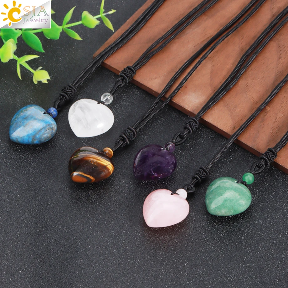 Hartkristal Hanger Halsketting Voor Vrouwen Natuursteen Dragon Bloed Kwart Love Kraal Bedel Nylon Kettingen Sieraden Geschenk H216