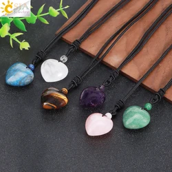Heart Crystal Pendant Necklace for Women Natural Stone Dragon Blood Quarts Love Bead Charm Nylon Necklaces Jewelry Gift H216