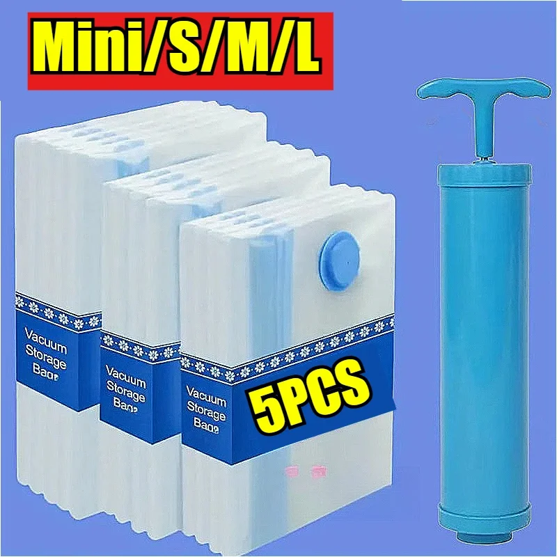 1-5pcs Vacuum Storage Bag Set with Pump Leakproof & Scratch-Resistant for Clothes Blankets Bedding Space-Saving Travel Organizer