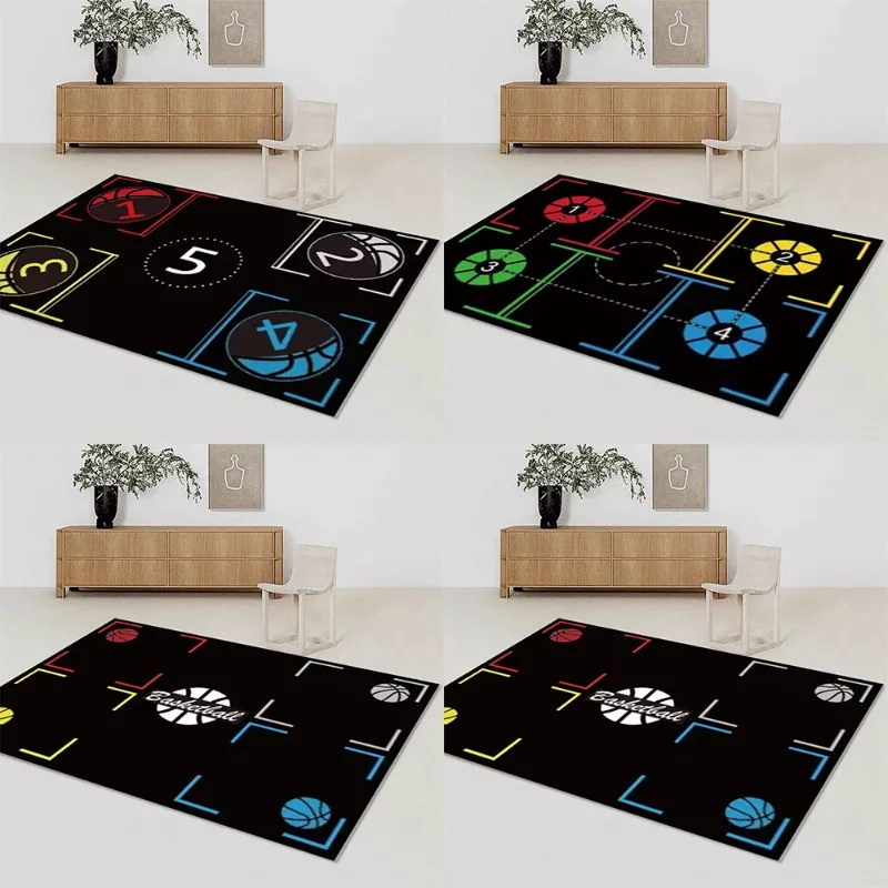 Basketball Theme Carpet Sports Pattern Design Non Slip Floor Mat For Kids Room Gym Decor Large Area Rug