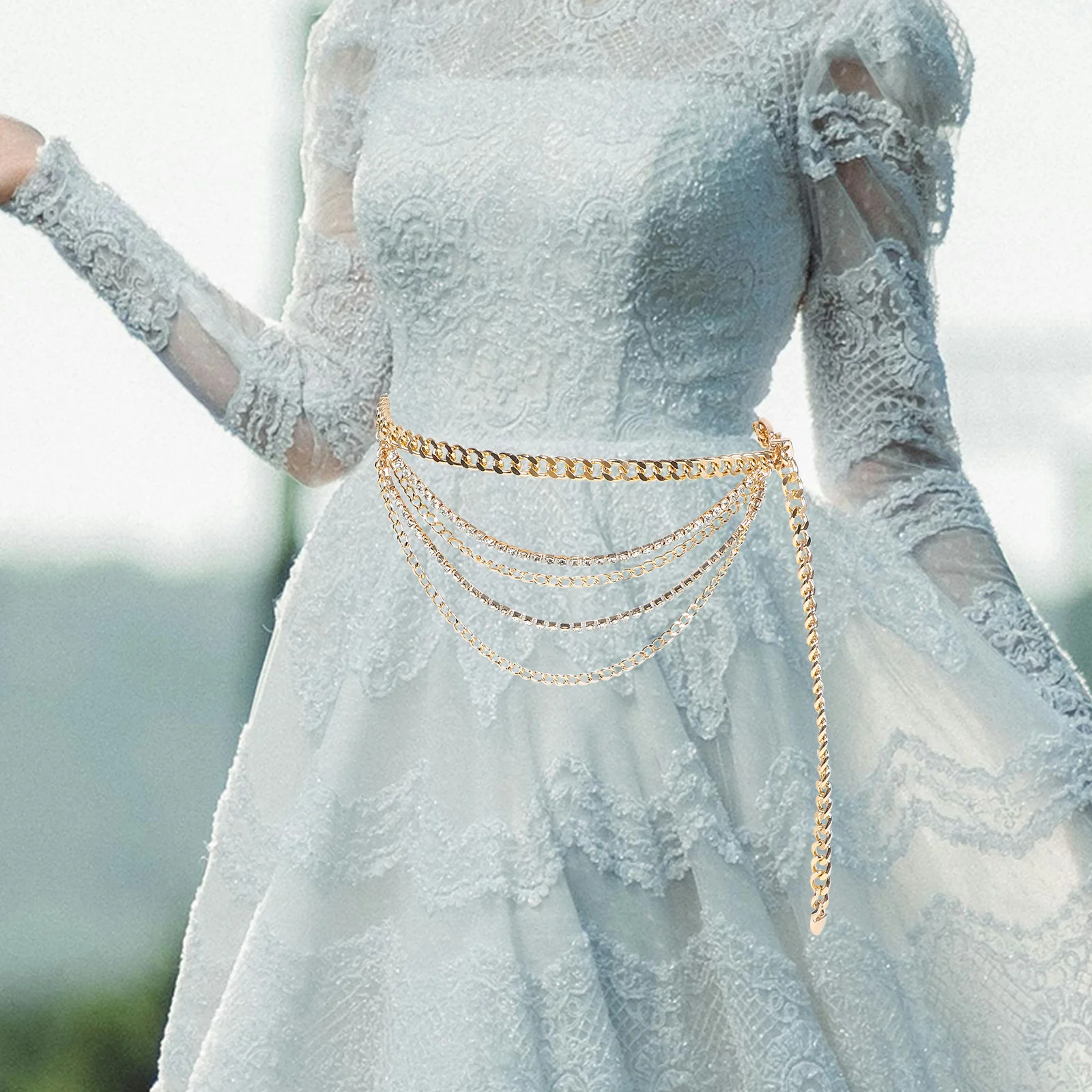 

Golden Hollow Waist Women Metal Rhinestone Chain Belt Stylish Waist Jewelry Belly Chain For Dress Waistband Belt For Women