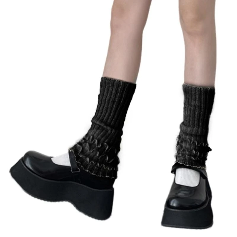 

Ребристые вязаные носки без ног с манжетами и элегантными бантами для женщин, многослойные гетры с рюшами по краям, уличная 15UB