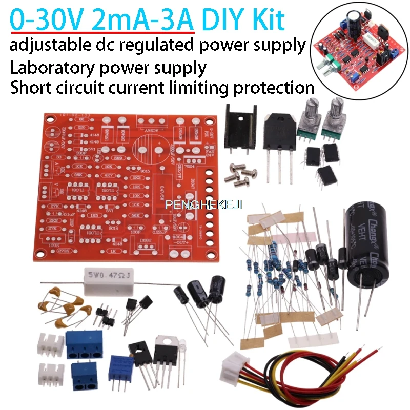 Ajustável DC Power Supply, curto-circuito Kit de Proteção de Limite de Corrente, DIY, Arduino, 0-30V, 2MA-3A