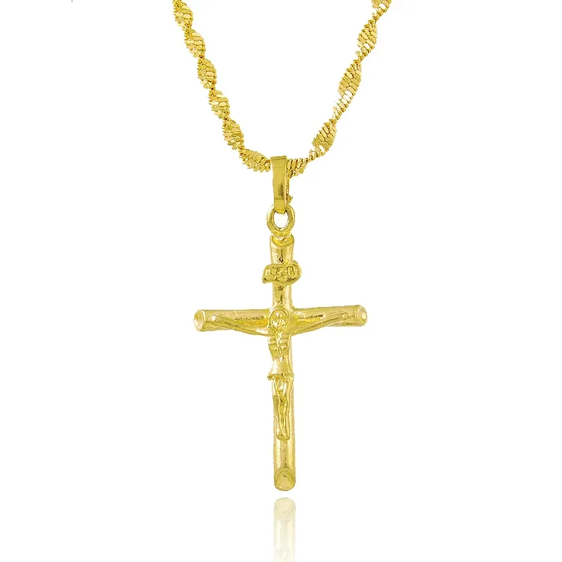 Brand New Authentic 24k Gold Necklace Gold Plated Cross Necklace Women & Men Couple Jewelry Gifts