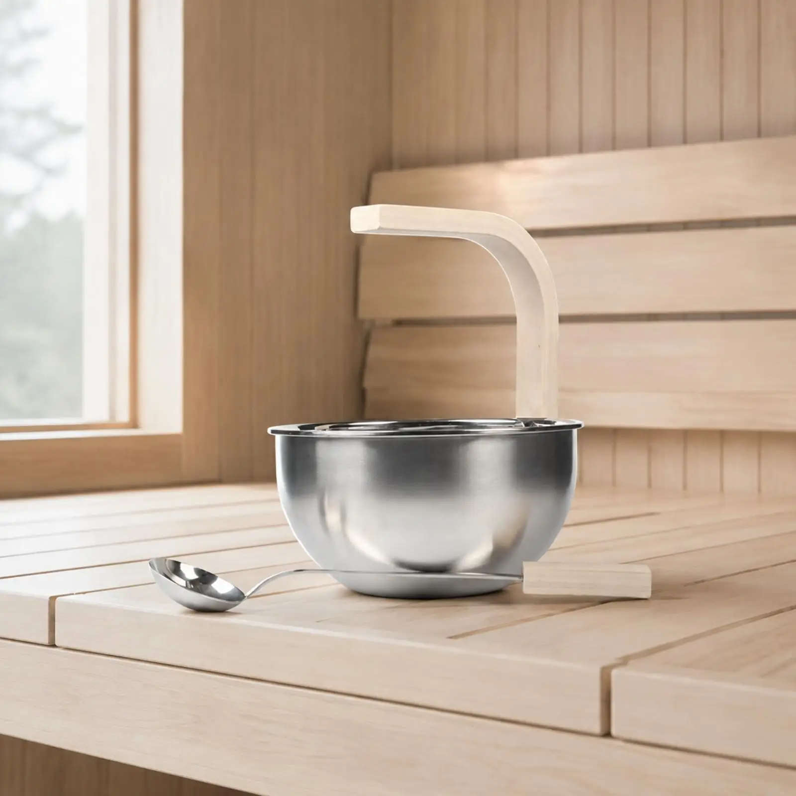 Stainless Steel Sauna Vessel and Ladle Set Heat-Resistant Stainless Steel Sauna Vessel with Ladle Long-Lasting Easy to Clean