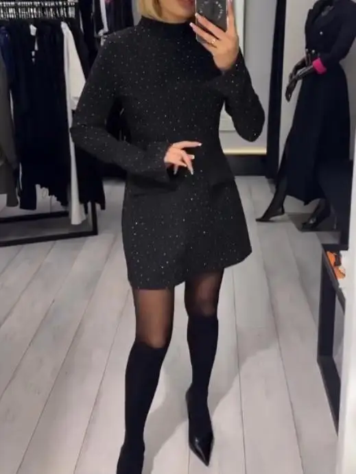 

2026 Spring/Summer New Women's Fashion Sexy Elegant Charm Hot Diamond Tight Fit Solid Color Dress Women's Wear