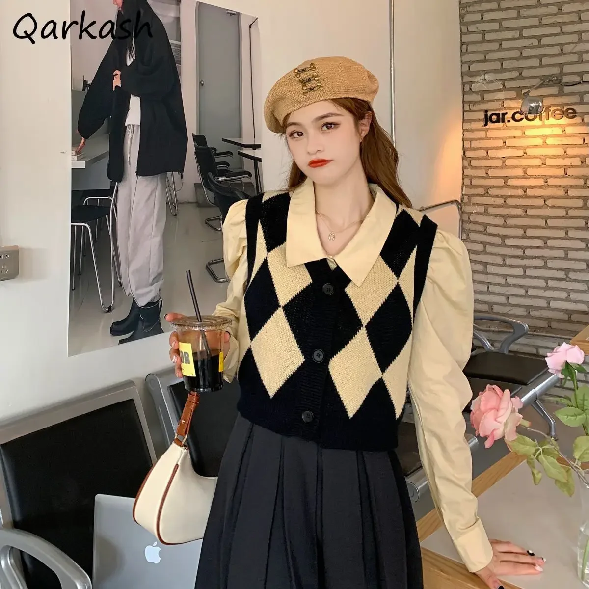 

Sets Women Spring 2 Piece Outfit All-match Argyle Simple Girls Holiday Party Cozy Stylish Vintage Design Clothing Chic Fashion