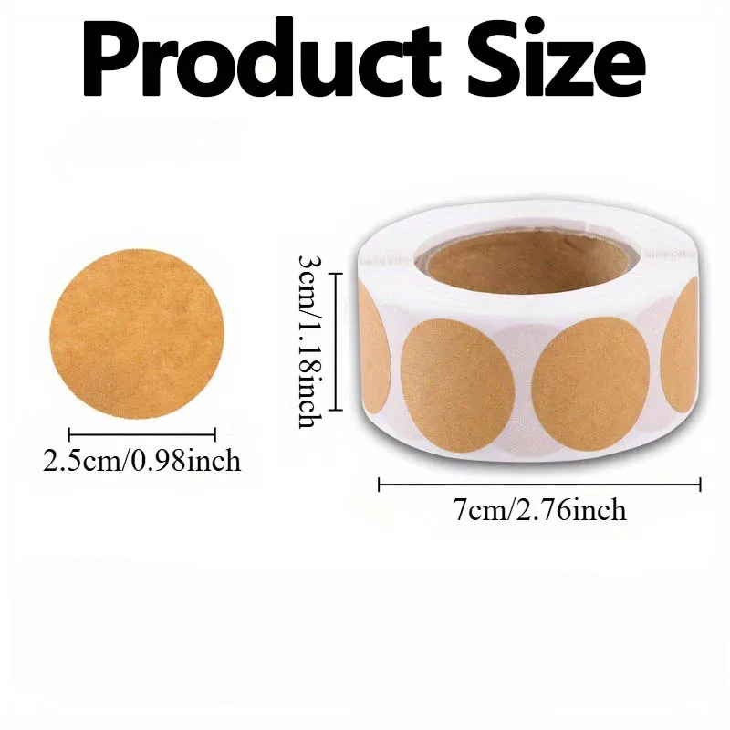 500 Pieces/roll of Brown Kraft Paper Stickers DIY Circular Label Handwritten Self-adhesive Stickers Blank Handmade Gift Labels