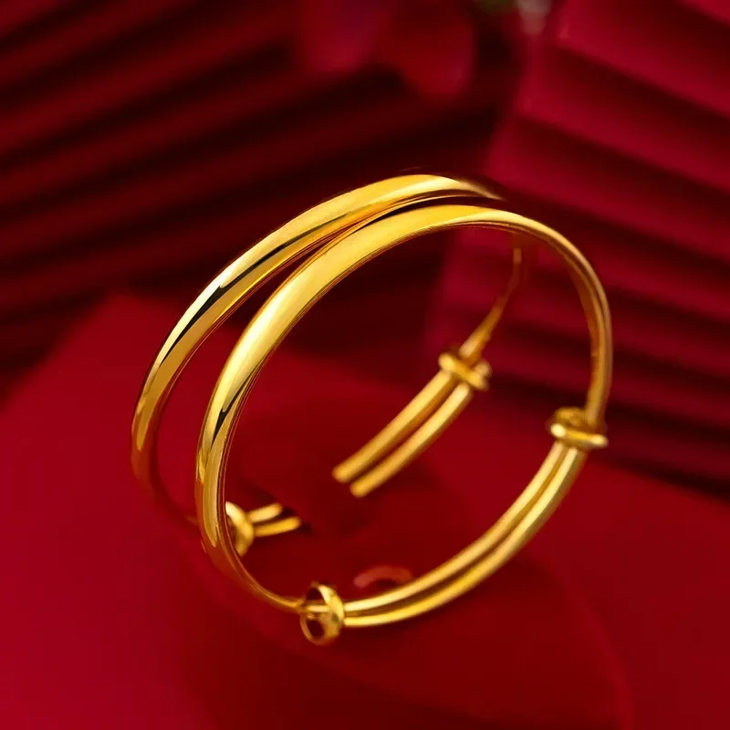 

9999 Real Gold 24K Gold Glossy Push-Pull Bracelet, Volume Bare Bracelet Wedding Bracelet, Female