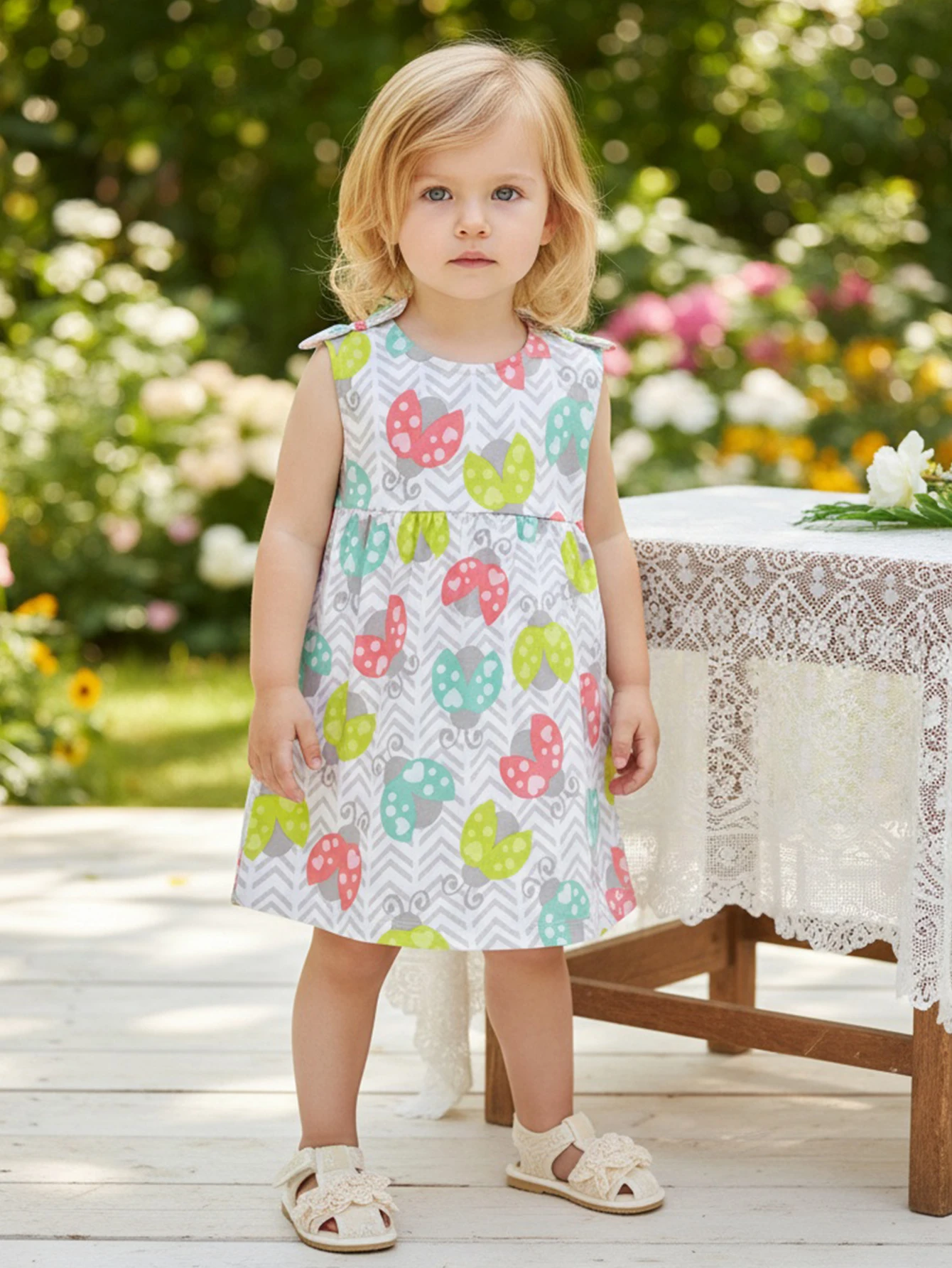 Infant Girls Sleeveless Vest Dress Cotton Soft Paisley & Insect Pattern Shoulder Bowknot Casual Summer Clothing for Baby 0-3Y