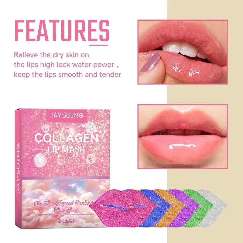Glitter Collagen Lip Mask Hyaluronic Lines Lighten Dark Lip Hydrating Firming Lip Patches Overnight Sleeping Lip Treatment Mask