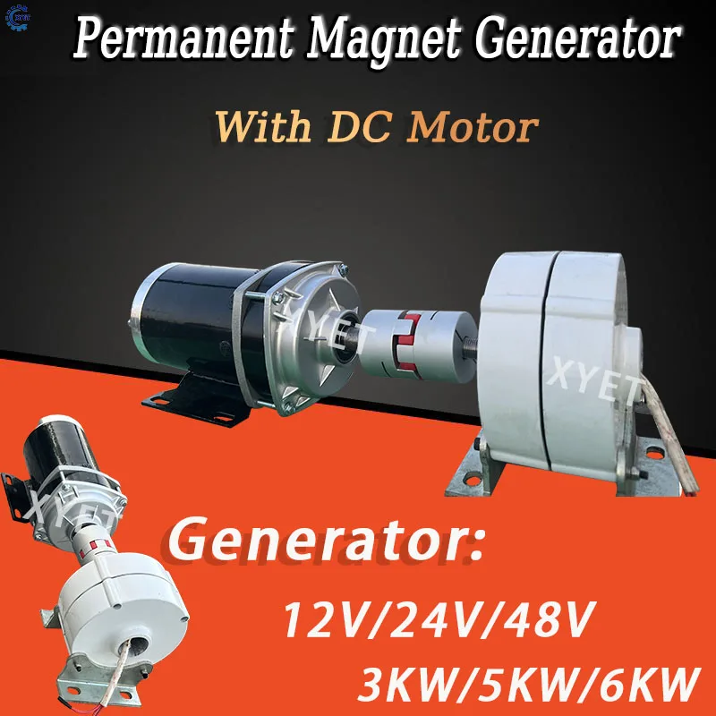 Low RPM 5000W Free Energy Alternator 6KW Permanent Magnet Generator 12V 24V 48V AC Output Electric Dynamo for Portable Power DIY