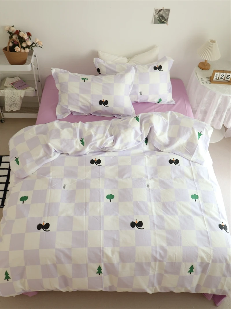 

Sheet Soft Duvet Pillowcase Flat Fitted Bedding 4-Piece Breathable Modern Cotton Bed Nordic 3-Piece Comfortable Cover Hotel Set