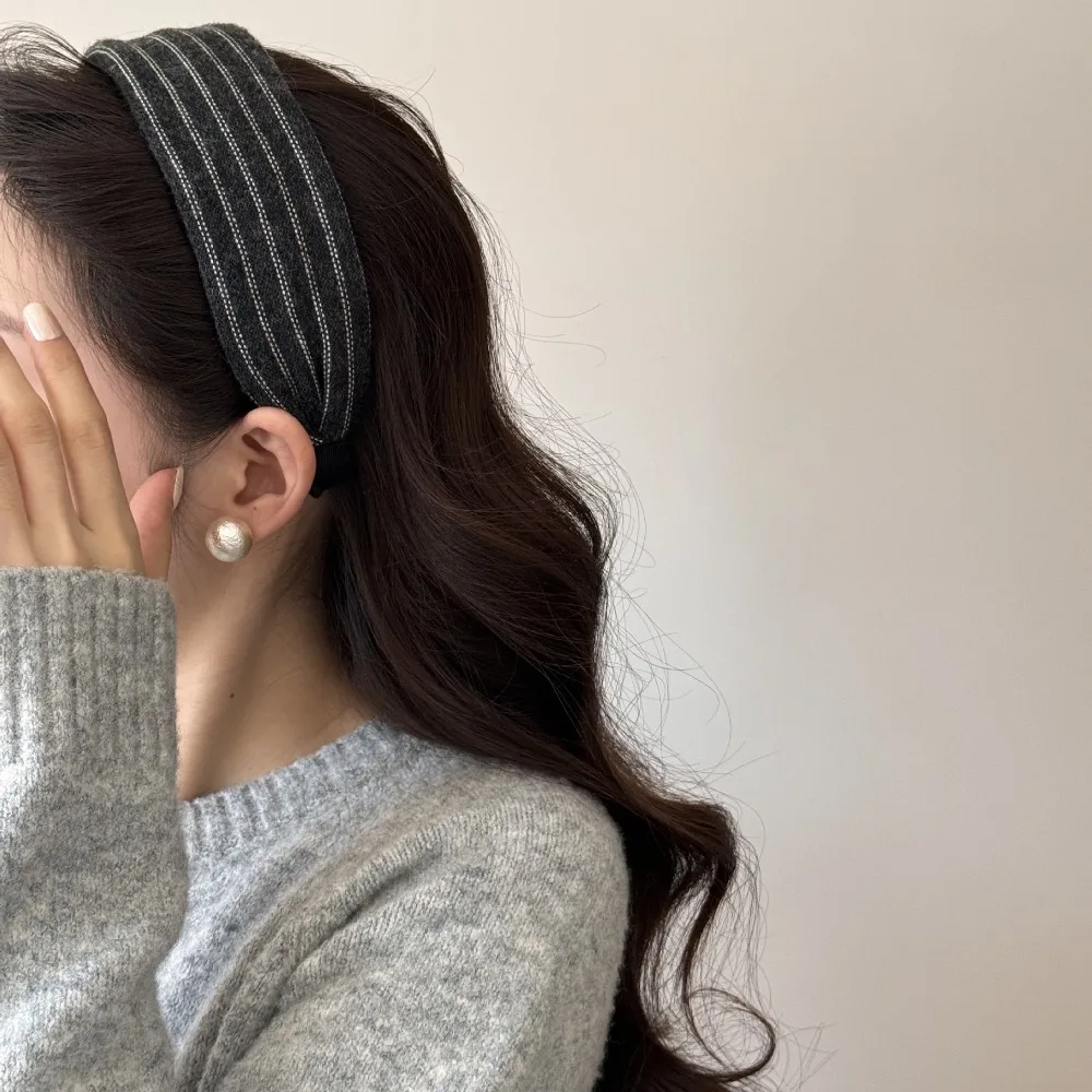 Navy Blue Striped Blend Wide Headband for Women Crown Lifting Hair Hoop Face Wash Headband Premium Versatile Hair Accessory