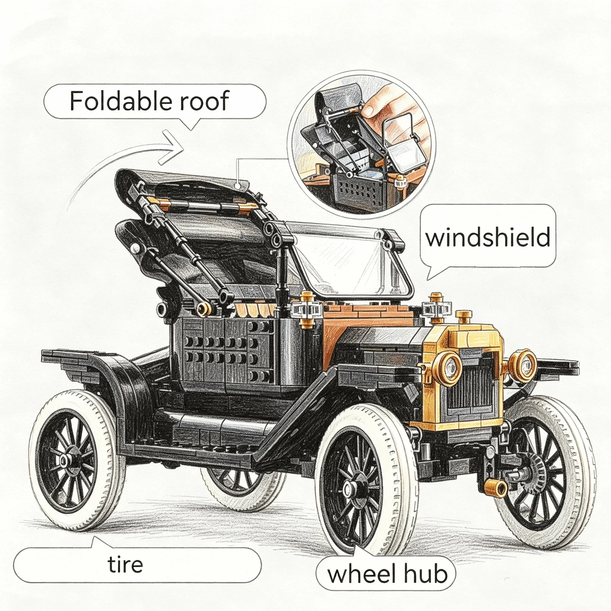 Vintage Model  Car Building Blocks Set – Retro Automobile Bricks, Model Toy, Gift for Adults 1060pcs