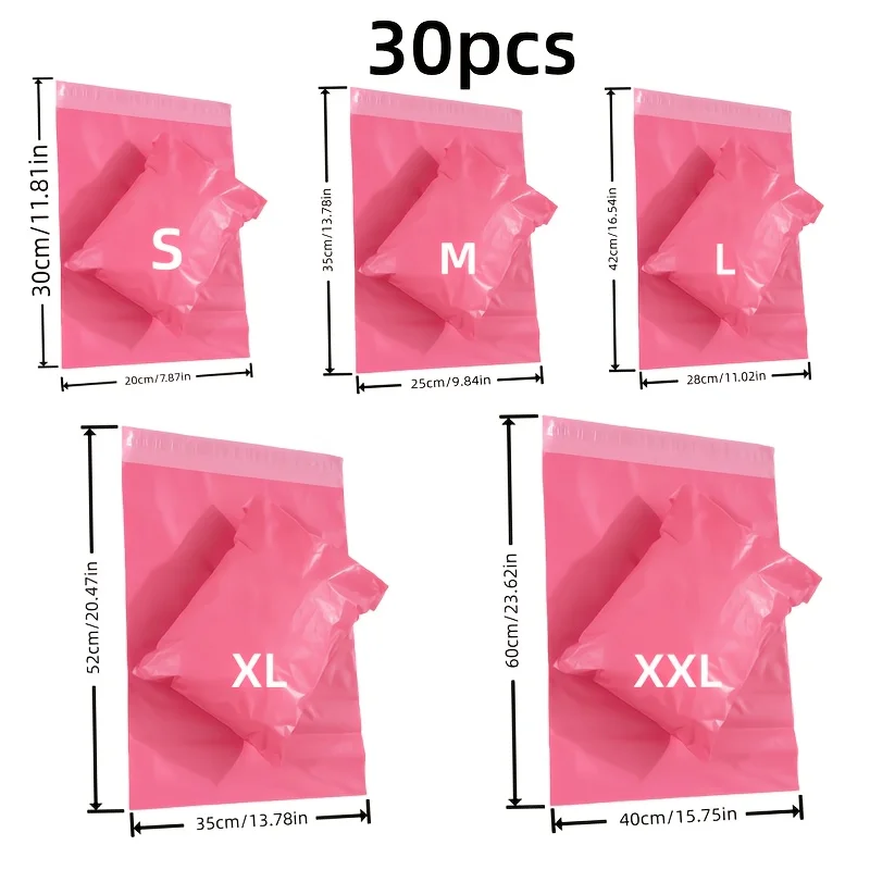 30Pcs Extra Large Pink Mailing Bags 25×35cm Heavy Duty Polyethylene Self Sealing Waterproof Shipping Envelopes Round Corner Reus