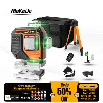 Laser level 16 lines 4D self-leveling 360 horizontal vertical cross green light super level rechargeable lithium battery Lool