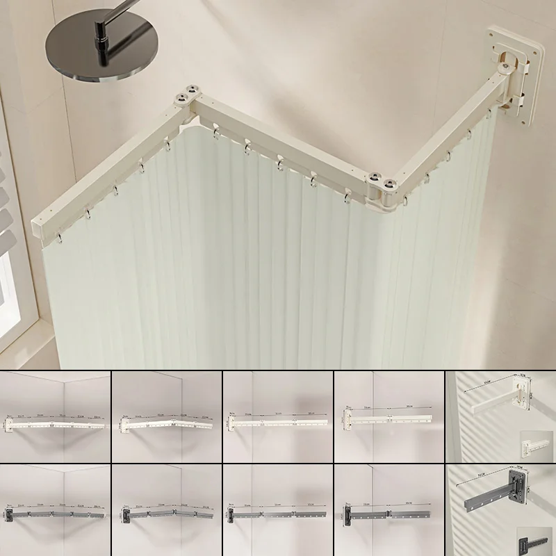 Pasted Style Folding Rod Shower Curtain Invisible Partition Bathroom Waterproof Mildew-proof Balcony Retractable No Curtain