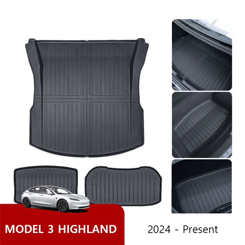 For Tesla Model 3 Highland 2024 Front and Back Trunk Mat TPE Carpet Waterproof Weather-resistant Pads Up and Down Layer Mats