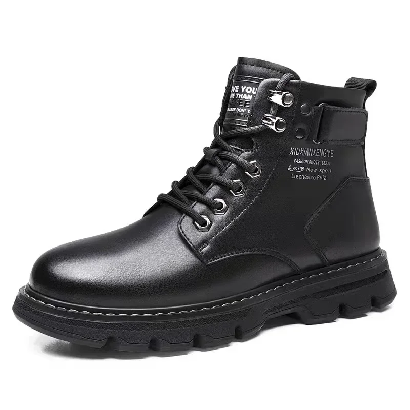 Spring Men\'s High-top Fashion Shoes New Motorcycle and Ankle Boots Waterproof Boots Men Leather Shoes Men Casual Punk Boot