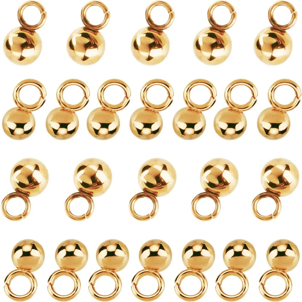 

50pcs 3mm/4mm Golden Sphere Charms 304 Stainless Steel Round Ball Pendants 2mm Hole Charms Vacuum Plating Charm or Necklace