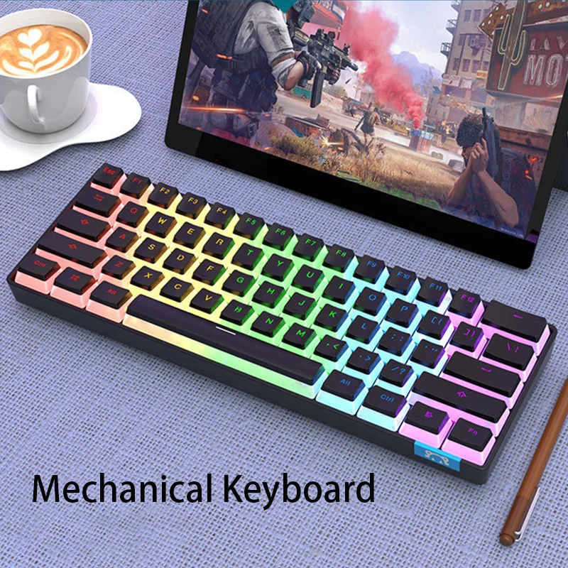 لوحة مفاتيح ميكانيكية شفافة لهواة الألعاب MK61 60% سلكية تعمل بالبلوتوث RGB Gateron مفتاح بصري لهواة الحلوى 61 مفتاح