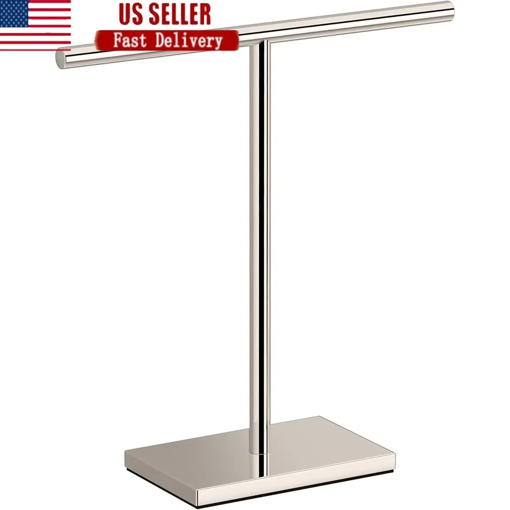 

Freestanding Stainless Steel Towel Holder T-Shape Countertop Storage Organizer Dual Bar Washcloths Rings Jewelry Display