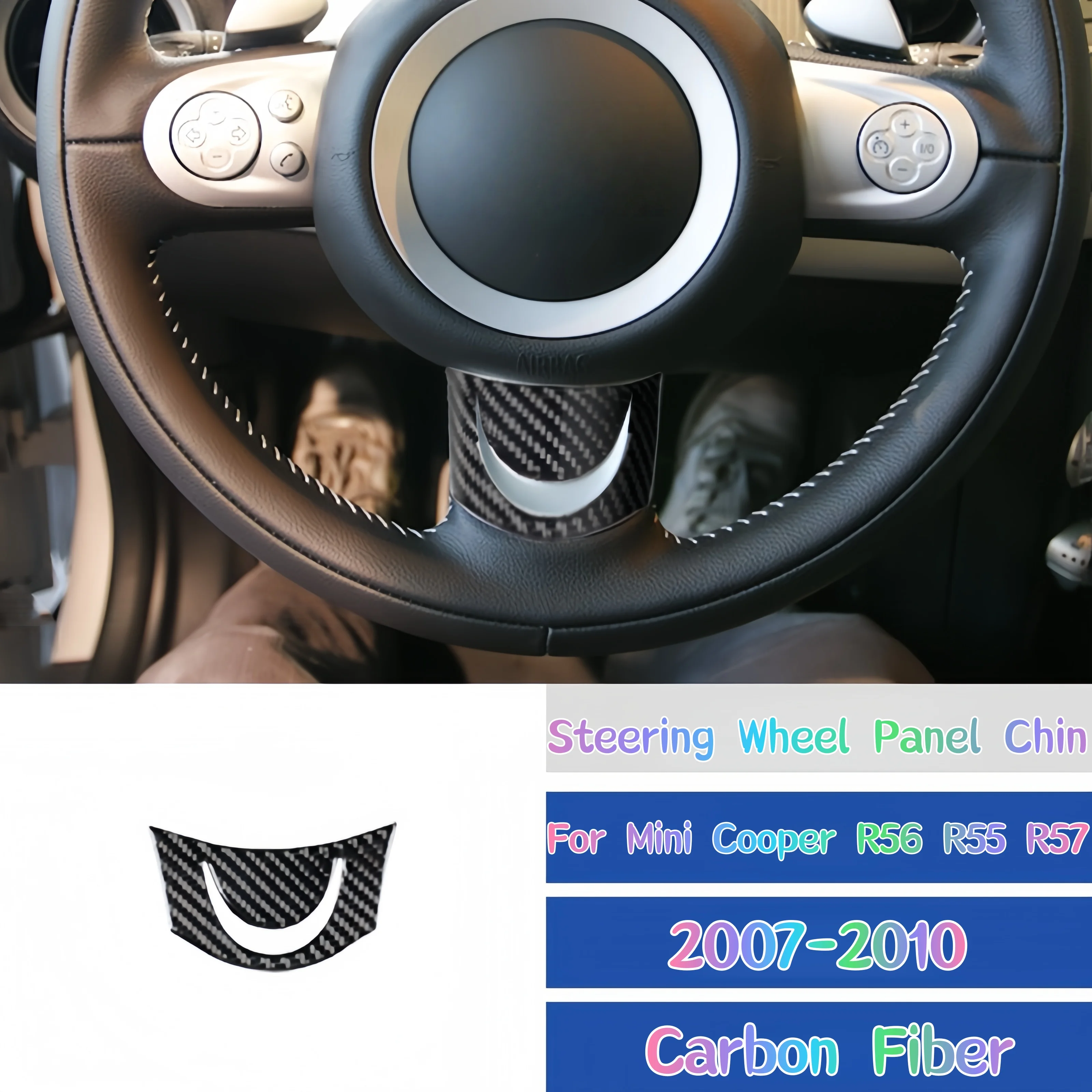

Для Mini Cooper R56 R55 R57 2007-2010 аксессуары из углеродного волокна, внутренняя панель рулевого колеса, декоративная накладка на подбородок, наклейка