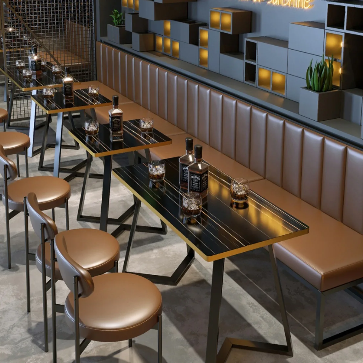 

Bar furniture industrial style card table chairs Clear bar Western food cafe milk tea shop leisure area against the wall iron so