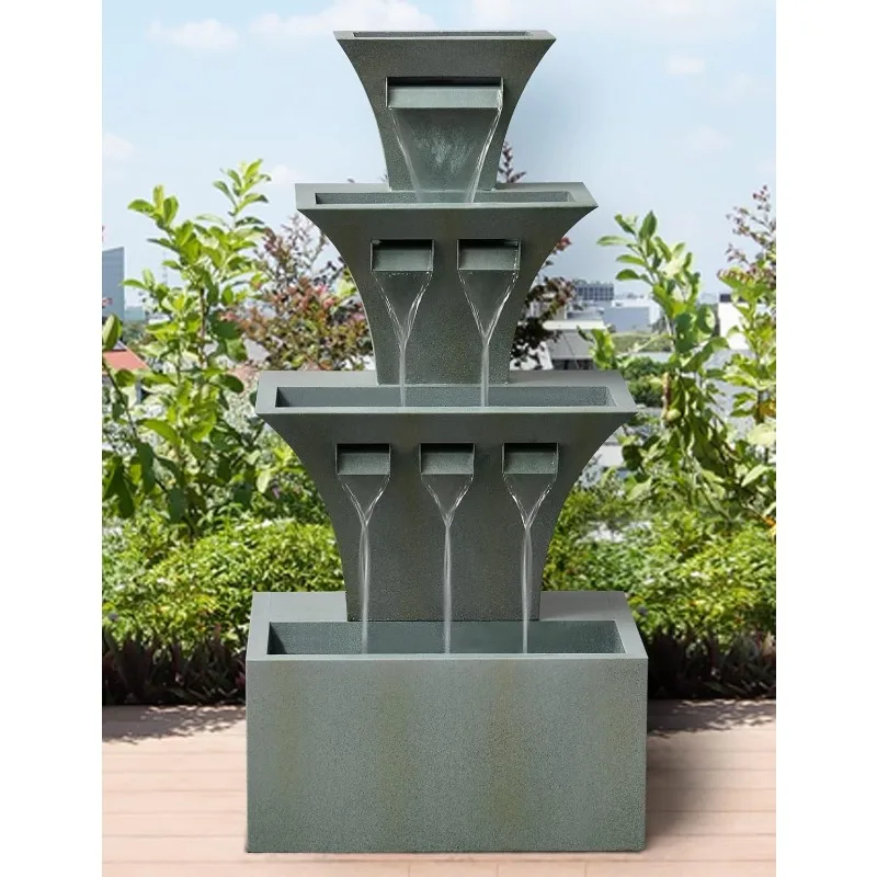 Outdoor Fountains and Waterfalls Multi-Tier Modern Flooring-Standing Fountain for Garden Patio Backyard Porch Balcony Décor