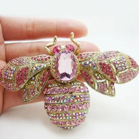 Luxe grote vintage dames meisjes kristallen bij broche speld mode elegante dame prachtige insecten strass badges cadeau's