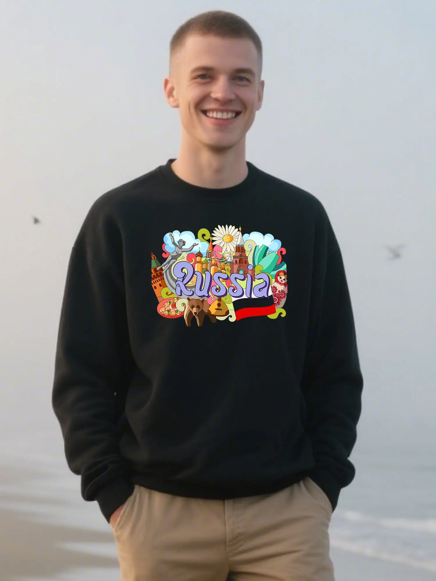 

Premium Cotton Russian Culture Inspired Graphic Crew Neck Sweatshirt Comfort Daily Wear Birthday Gift Present