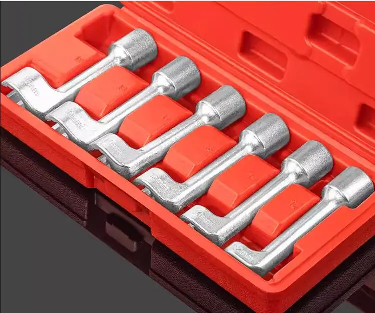 6pcs/set 12mm/14mm/16mm/17mm/18mm/19mm L-shaped open 12 angle slotted oxygen sensor Diesel fuel injection pipe socket wrench