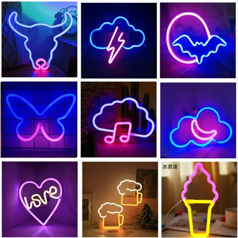 LED Neon Light Sign Cloud lightning bat Cow Beer Cup Guitar Logo Decor Room Home Bar Shop Party Wall Decoration Gift