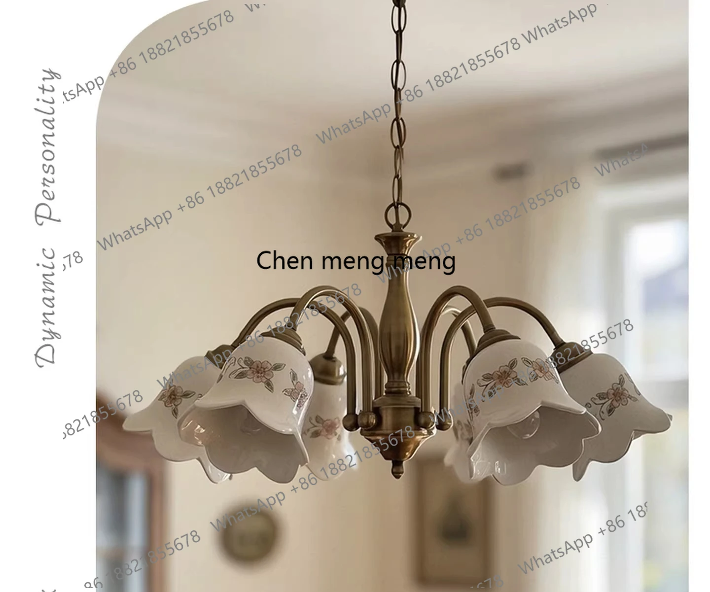 

Creative Lily of the Valley Ceramic Bronze Chandelier French Retro Creative Petal Chandelier Living Room