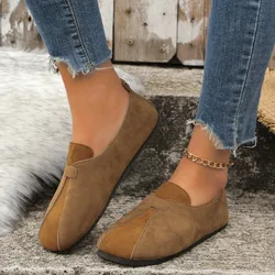 2024 Spring and Autumn New Matte Spliced Retro Single Shoes Women's One Step Comfortable Mom Shoes Flat Bottom Bean Shoes