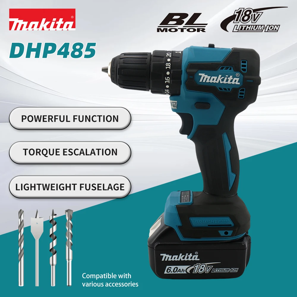 Imagem -03 - Makita Dhp485 Furadeira Elétrica sem Escova Chave de Fenda sem Fio Bateria de Lítio Broca Manual de Carregamento para Bateria de 18v Makita Ddf485