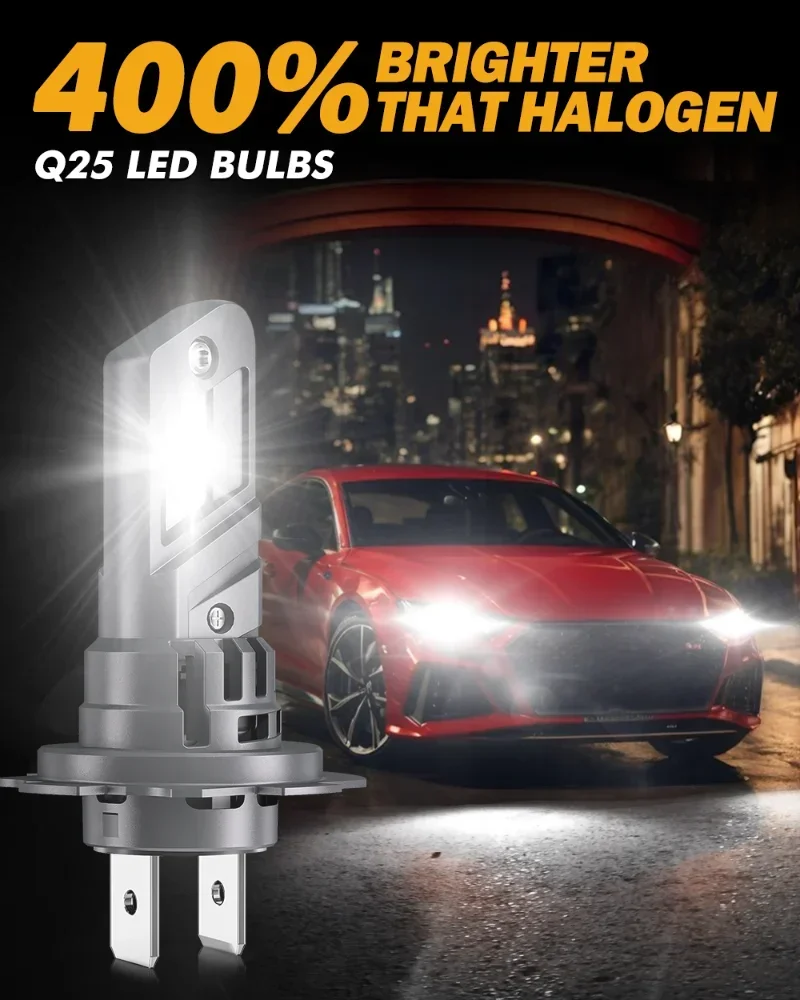 AUXBEAM 1:1 SIZE Q25 SERIES 20000LM 70W LED HEADLIGT BULBS 6500K COOL WHITE H4 H7 H11 H13 9004 9005 9006 9007 9012 LED Bulbs