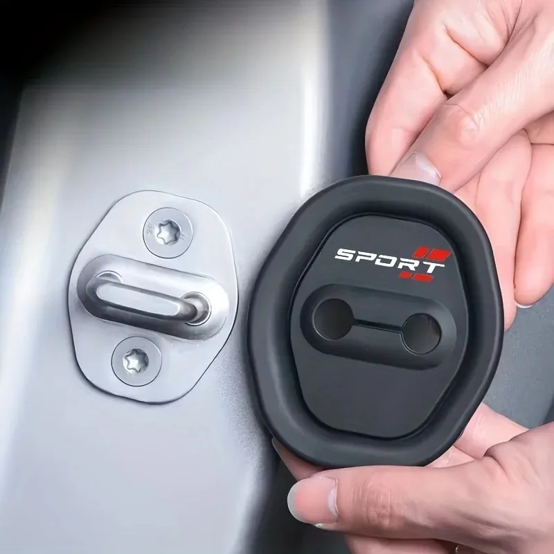 4PCS Sports Badge Universal Car Silicone Door Lock Buckle Protector | Anti-Collision, Shock-Absorbing & Mute Buffering Pad
