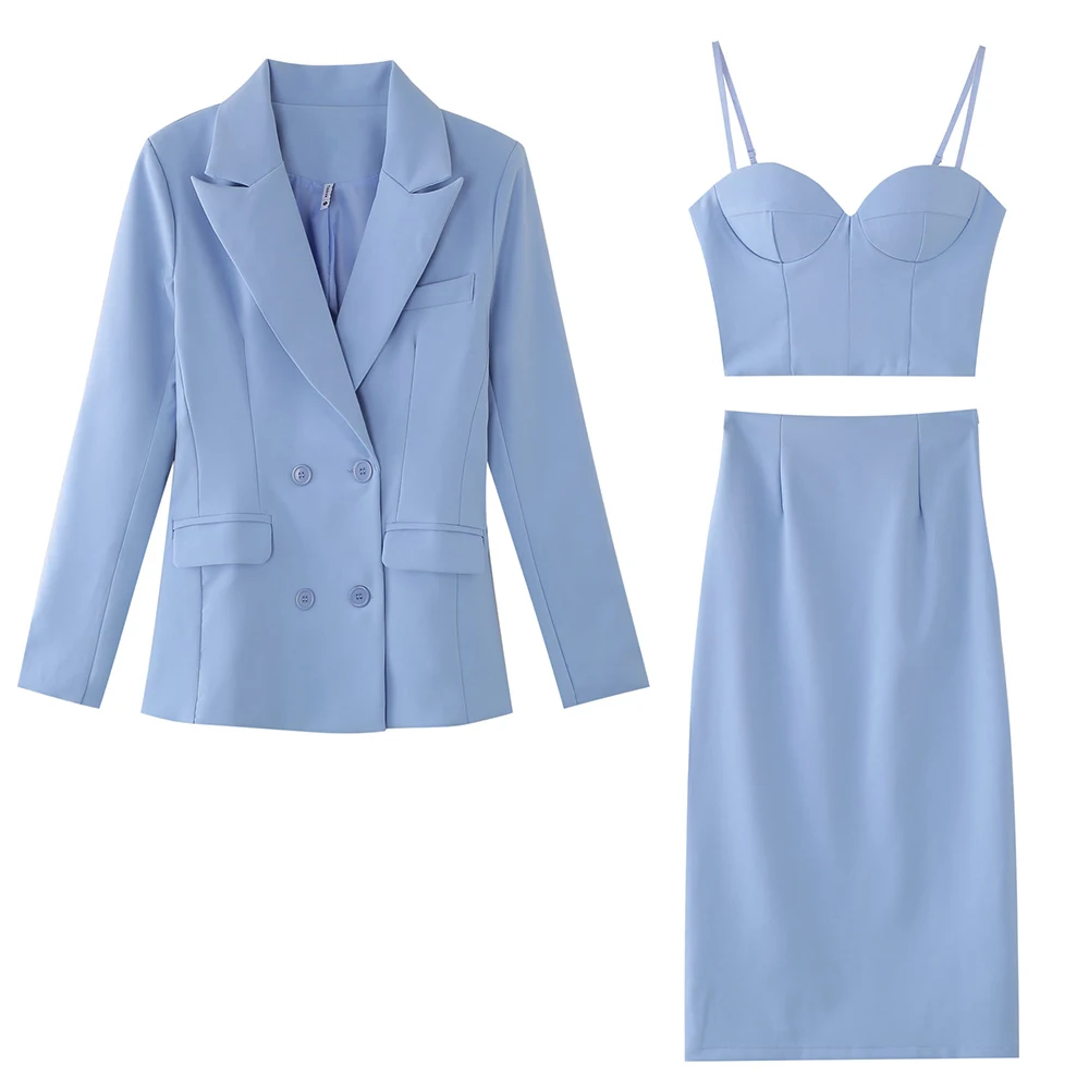 Conjunto de trajes de oficina para mujer, chaqueta de traje de negocios, Top de sujetador y falda, Blazer de diseñador, vestido de fiesta de graduación y boda hecho a medida, 3 piezas