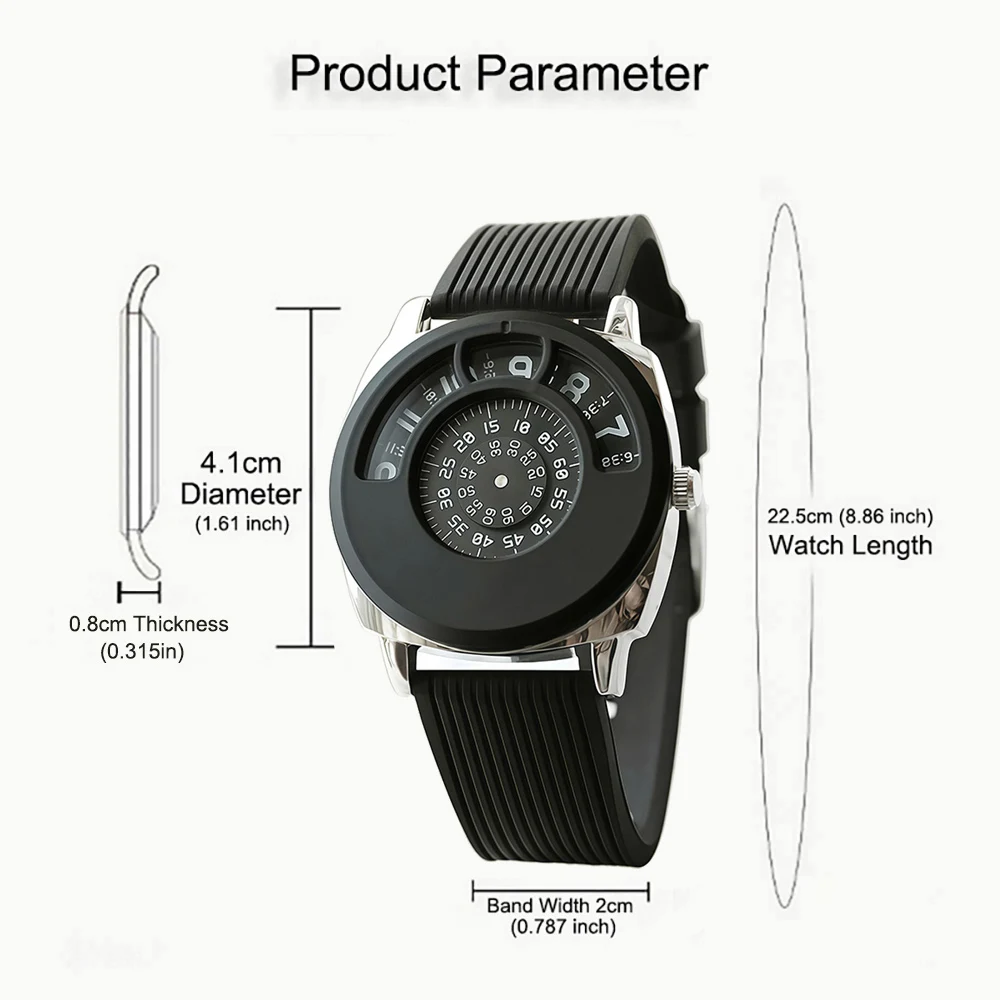 Unique Men's Watch Comfortable Silicone Strap Interesting Design Unisex Quartz Watch for Men and Women Unique Gift