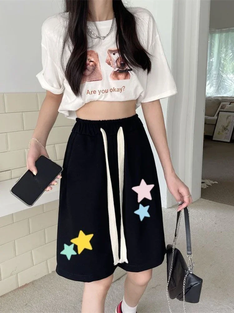 กางเกงขาสั้นผู้หญิงเอวสูงแฟชั่นตรงทั้งหมดตรงกับฤดูร้อนสไตล์อเมริกันหลวมสุภาพสตรี COZY บุคลิกภาพใหม่