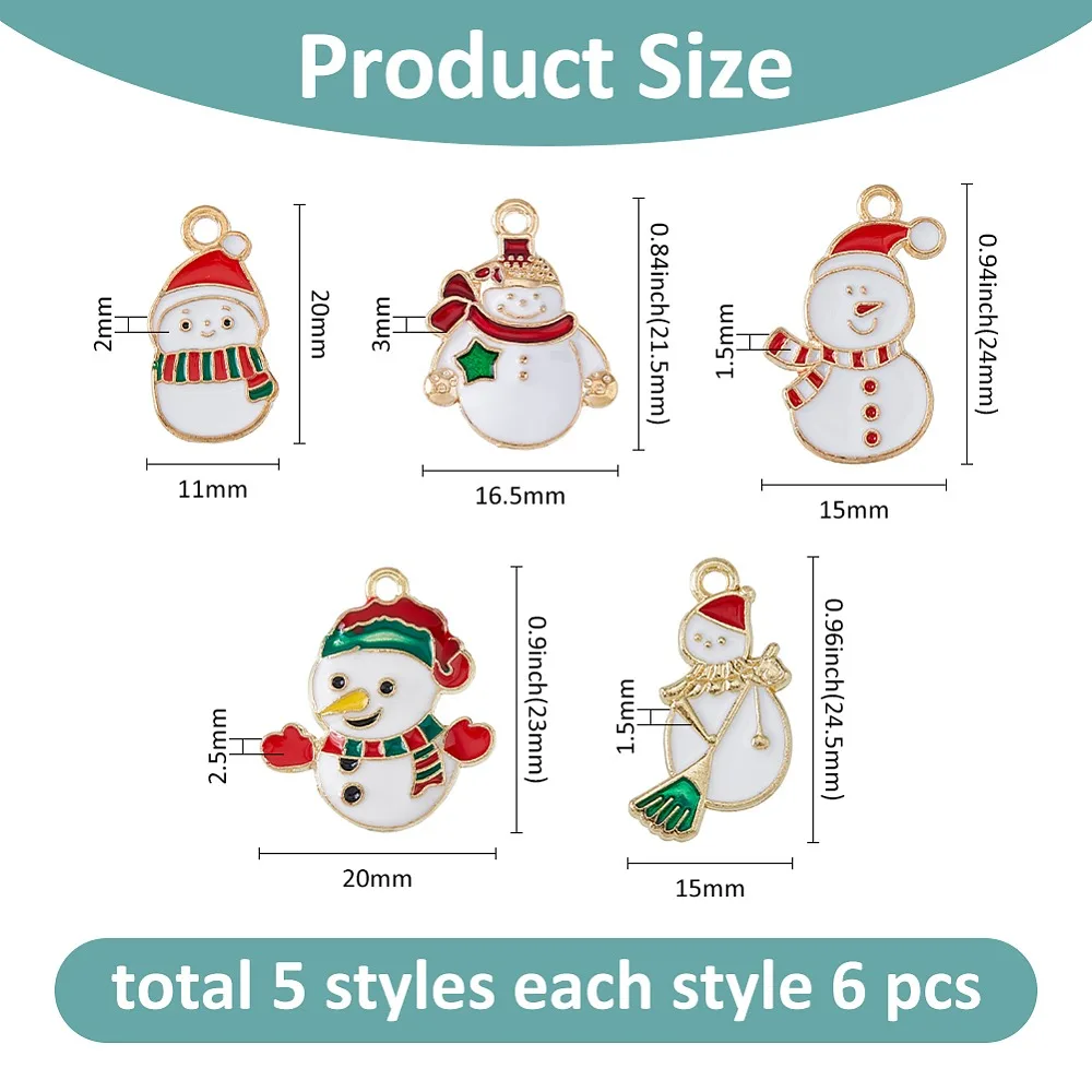 30-pecas-5-estilos-pingentes-de-liga-esmaltada-tema-natalino-boneco-de-neve-dourado-claro-branco-20~245x11~20x15~3mm-furo-16~18mm-6-pecas-estilo