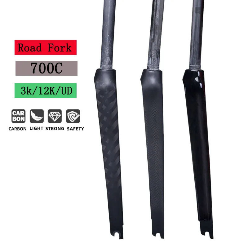 AliExpress NONE Bicycle Fork Road Bike Fork 700C*25C Glossy Matte 12K 3K UD Carbon Fiber Fork Cycing Parts V Brake Quick Release 100x9 MM