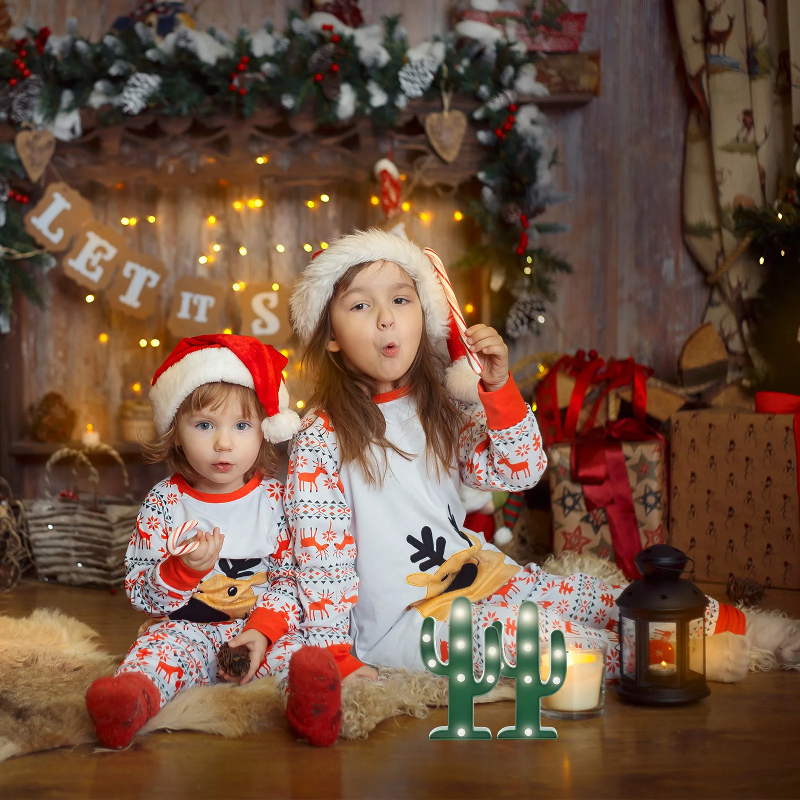 

2Pcs Festival Decorative Night Light Nordic Style LED Cactus Shaped Lamp for Bedside Table Party Home Decor Night Light