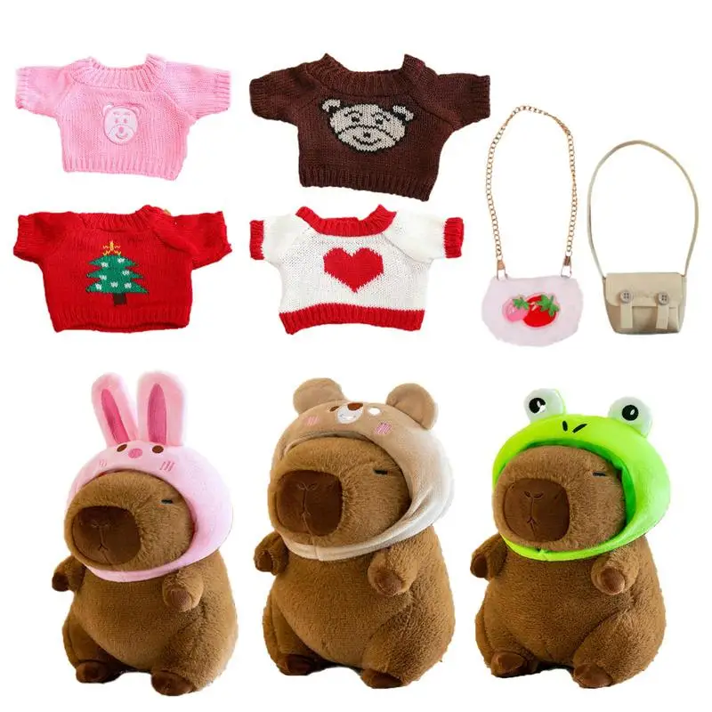 ใหม่ 23 ซม.Capybara Plush ของเล่นจําลอง Capibara อะนิเมะ Fluffty ของเล่นตุ๊กตาสัตว์น่ารักชุดตุ๊กตา 8 เสื้อผ้าสําหรับของขวัญเด็ก