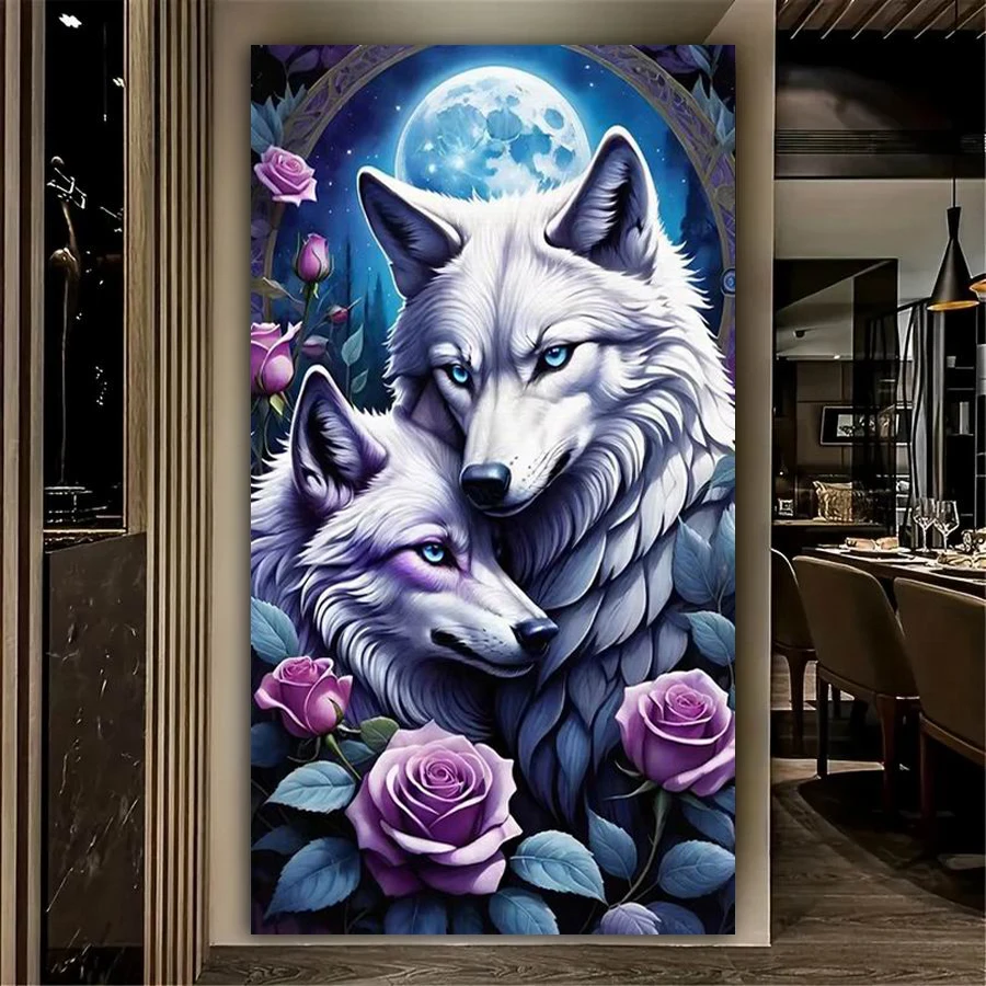 Tiger And Wolf Diamond Painting Large Size Wild Animal Lion Diy Full Mosaic Embroidery Picture Jewellery Cross Stitch Kits